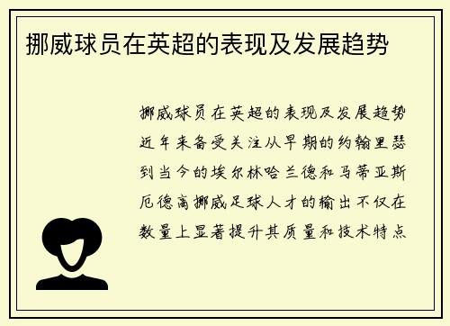 挪威球员在英超的表现及发展趋势